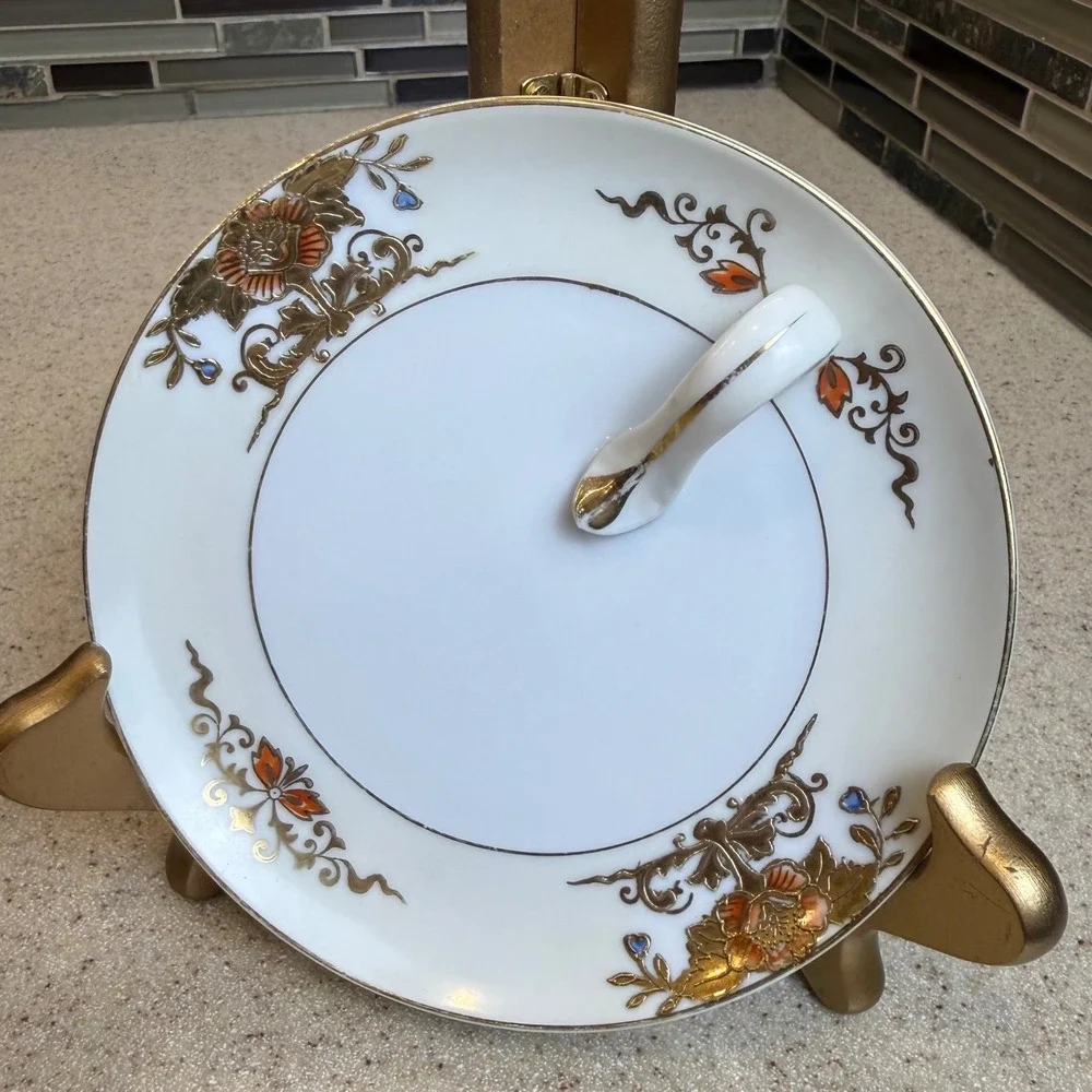VTG Antique Noritake Hand Painted Porcelain Lemon Plate Gold Floral Handle Japan